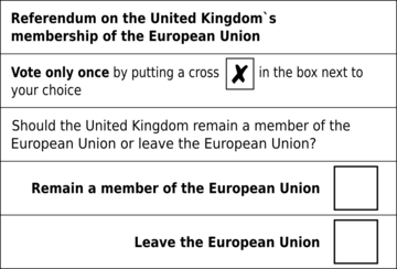 Образец бюллетеня референдума за отделение Великобритании от Евросоюза (Brexit)